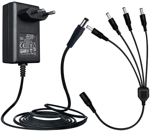Adaptateur Secteur 12V 2A/2000mA, Chargeur Mural AC 100-240V 50/60Hz vers DC 12V 2A/2000mA 24W avec câble répartiteur d'alimentation 4 Voies, câble 1,8 m 20AWG pour Une Utilisation Stable et Flexible