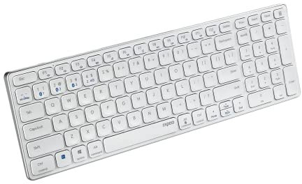 Rapoo - Teclado QWERTY Portugués multimodo, con Bluetooth y conexión de 2.4 GHz, conectividad para Varios Dispositivos y diseño Ultrafino, E9700M, en Blanco