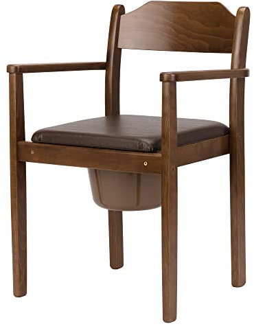 Perla Chaise de toilette hygiénique, chaise de nuit, en bois, seau amovible avec couvercle, pour adultes en bois de hêtre massif, aide de toilette certifiée pour les personnes âgées (marron foncé)