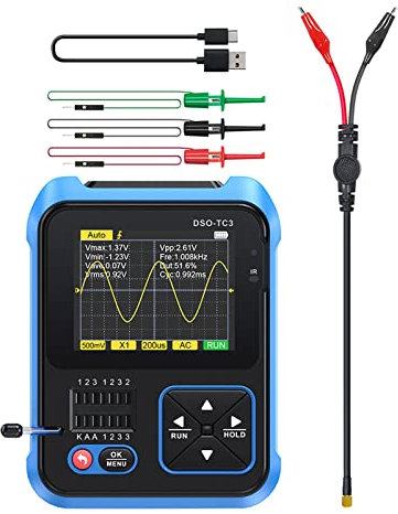 Donkivvy DSO-TC3 Digital Oscilloscope, 3 in 1 Handheld Digital Oscilloscope Signal Generator & Transistor Tester, 500Khz Bandwidth 10MSa/s, STANDARD