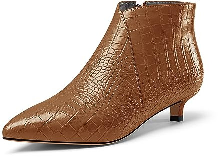 Aachcol Donna a Punta Basso Gattini Tacco Heel Stivaletti Cerniera Ufficio Dress Classico 3.5 CM Heels Marrone 37 EU