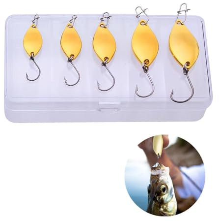 OriGlam 5pcs Fishing Spinners Lures Spoon Baits, Fishing Lure Crankbaits Metal Fishing Lures Spoon Spinner Baits Fishing Spinnerbait for Trout Pike Bass (Gold)