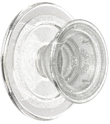 PopSockets runder Telefongriff kompatibel mit MagSafe, Adapterring im Lieferumfang enthalten, Telefonhalter, kabelloses Laden kompatibel, Süßer PopSocket - Clear Glitter
