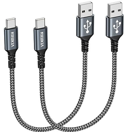 NIBIKIA Cable USB C corto (2 unidades de 30 cm),cable de carga rápidaUSB C 3,1 A,nailonUSB cable de carga tipoC para Samsung Galaxy S22 S21 S20 S10 S9 S8 A71 A53 A33 A20,Google