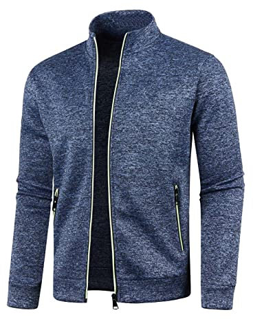 Sweatjacke Herren mit Reissverschluss Ohne Kapuze Klassisch Sportjacke Leichte Jacke Stehkragen Trainingsjacke Strickjacke mit Taschen Freizeitjacke Softshelljacke Laufjacke