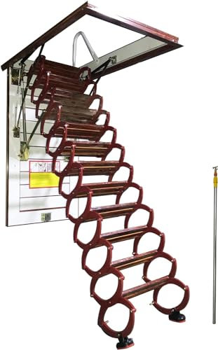 Deckenleiter, ausziehbar, Dachboden, Klappleiter, Dachboden, Wandleiter, Verlängerungstreppe, Ti-Mg Allo, 80 x 90 cm, 9,8 Fuß Höhe, Dachbodentreppe