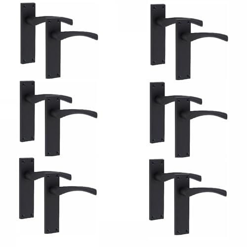 Golden Grace Victorian Scroll Astrid Door Handles Latch in Matt Black Finish, 6 Pairs - 150mm x 40mm Backplate