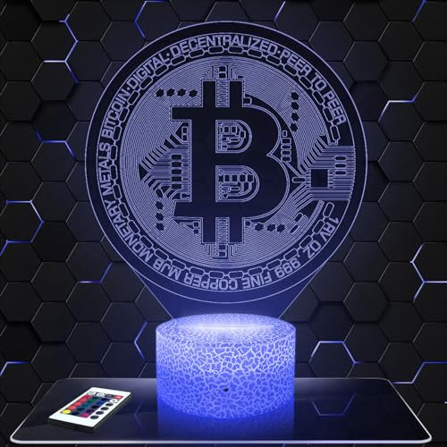 Nachttischlampe - Touch-Nachtlicht Cryptomonaie Bitcoin BTC 3D-LED-Lampe Illusion, Geschenkidee Weihnachten Geburtstag Junge und Mädchen Nachttischlampe Kinder- oder Erwachsenenzimmer TOP
