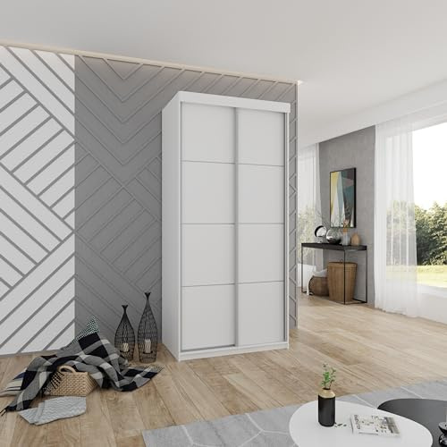 KIER FURNITURE Schiebegarderobe - Schrank Schlafzimmer – Schlafzimmerschrank – Wardrobe Bedroom – Kleiderschränke – Kleiderschrank Weiß – 100x200x62 cm