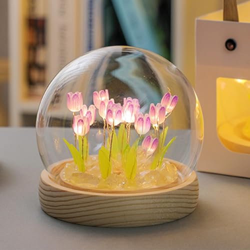 jackfru DIY Tulpe Nachtlicht, DIY Tulpe Nachtlicht, Tulip Lamp mit Glasabdeckung, Atmosphäre Licht Schlafzimmer Schlafen Tischlampe, Tulpe Blume Lampe für Kinder Mädchen Paar (Lila-13pcs)