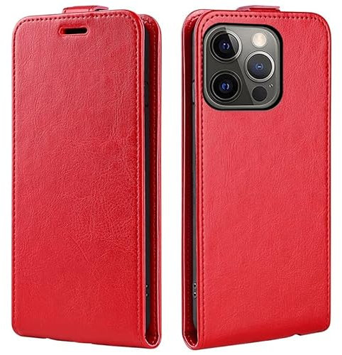 PODSI Luxury Vertical Up and Down Flip Leather phone Case For iPhone 15 14 13 12 11 Pro Max X XR XS Max 7 8 Plus SE 2020 Cover Protection Shell (Color : Red, Size : For iPhone 12)