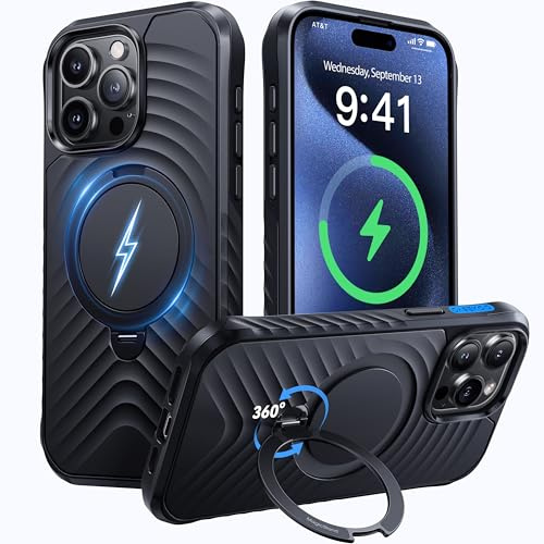 CASEKOO Hardcore Protective 360° Rotatable für iPhone 15 Pro Max Hülle für MagSafe [Extra Militärschutz] [Bombenfeste Magnetkraft] Dünne Griffige Handyhülle Stoßfeste Schutzhülle Matt Case,Schwarz