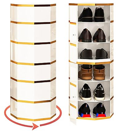 AAADRESSES Hochwertiges Drehbares Schuhregal Mit TüRen, Runder Schuhregal-Turm, Drehbarer SchuhstäNder, Schuhschrank Aus Metall FüR Die Ecke Im Eingangsbereich,Gold,6tiers