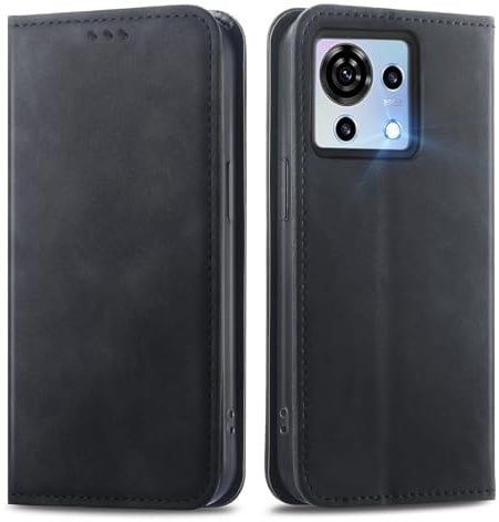MOJIA Hülle für ZTE Blade V50 Vita, PU Folio Leder Brieftaschen Schutzhülle [Magnetverschluss], Handyhülle mit TPU Innenschale, Kartenhalter Ständerhülle. Schwarz