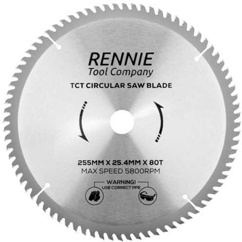 255mm x 80T x 25.4mm Bore TCT Circular Wood Saw Blade Fits Evolution Saws & Evolution Rage Saws. 255mm Saw Blade 25.4mm Bore With 80 Teeth. Rennie Tool Fine Cutting Mitre Saw Blade. 10 (10 inch)