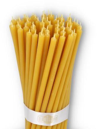 Danilovo Reine Bienenwachskerzen – tropffrei, rauchfrei, hohe, dünne Spitzkerzen – dekorative Kerzen für Kirchgebet, Deko oder Geburtstagskerzen – Honigduft Kerzen – 16 x 0,5 cm (Gelb, 50 Stück)