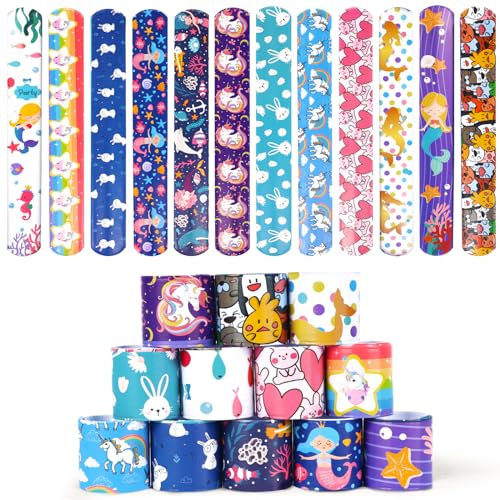 Koogel 12 Stück Schnapparmband Kinder, Slap Schnapparmband Bunte Slap Armbänder Tier Meerjungfrau Einhorn für Birthday Party