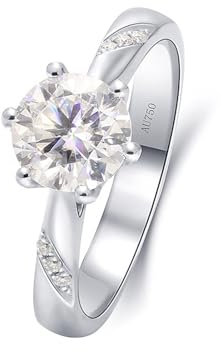 Skcess 18 Karat Weißgold Matching Rings Weiß Moissanit Runden, Ring Frauen 6 Krallen Rund Zirkonia Ring Damen Größe 57 (18.1)