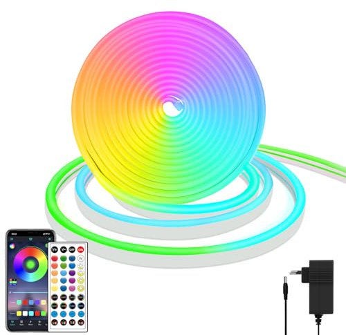 segrass LED neon Lights 5M,DC 24V RGB neon Light Strip APP Fernbedienungen Steuerung Waterproof Flexible Neon LED Lights for Bedroom,Room,Outdoors Décor