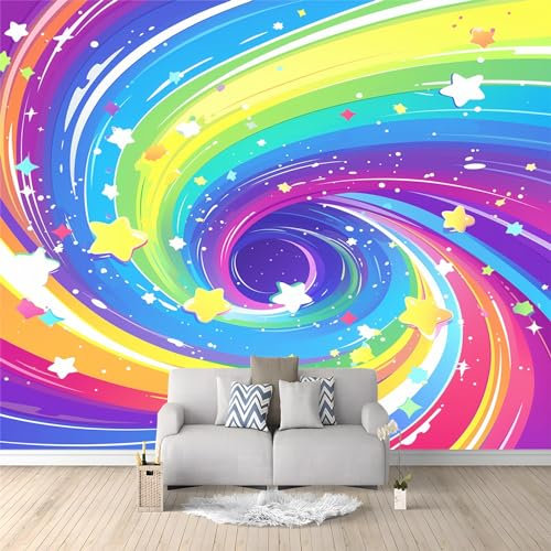 Photo Murale Tourbillon arc-en-ciel étoilé 350 x 256 cm - Papier peint non tissé pour enfants et adultes - Image panoramique Déco Maison Chambre Photo Murale