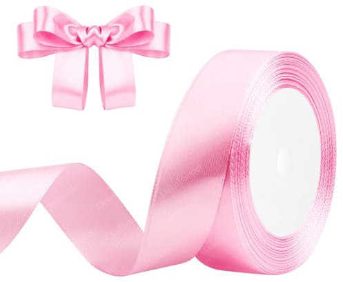 Geschenkband Rosa 25mm x 23m Satinband Rosa Schleifenband Geschenkband Satinbänder für Geschenkverpackungen, Basteln, DIY, Nähen, Brautparty-Dekoration, Christbaumschmuck