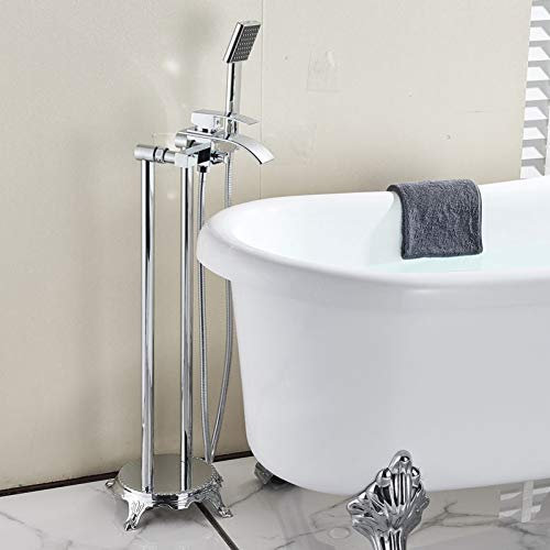 Chrom-polierter, bodenstehender Badezimmer-Wannenhahn mit ABS-Kunststoff, schwarzer Handbrause, Deckmontage, Moderne Badarmaturen