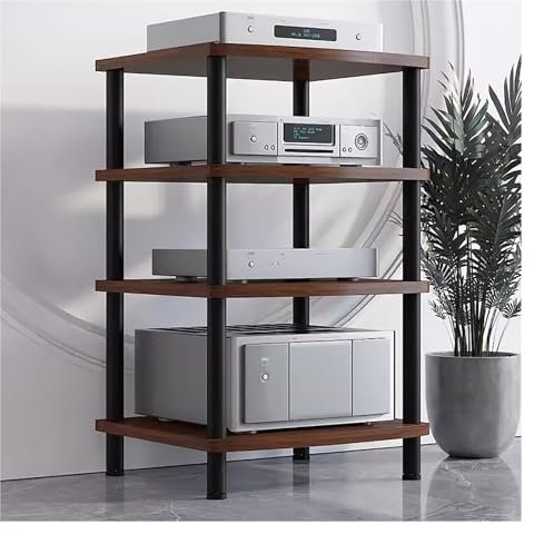 2/3/4-stufiges HiFi-Audio-Rack-Regal aus Metall und Holz, AV-Komponenten-Medienständer, Stereoschrank für Verstärker/Plattenspieler/Stereo-Receiver, Organizer für Audio-Video-Geräte (Dunkelb