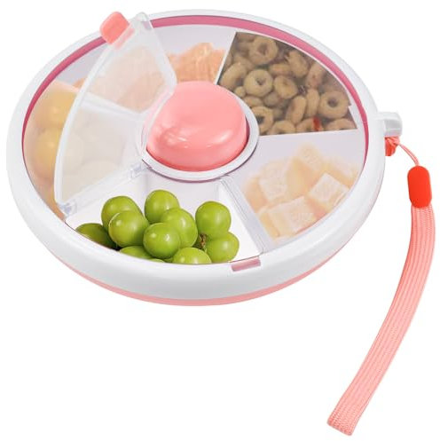 XRPRPX Recipiente para Servir Aperitivos, Platos para Aperitivos con 5 Compartimentos Caja de Aperitivos Giratoria con Botón Bandeja para Frutos Secos Contenedor de Snacks para Escuela Trabajo