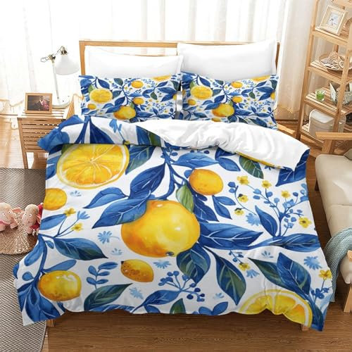 RQATHDUUD Zitronen und Orangen Bettbezug Bettwäsche Kinderbettwäsche-Set Reißverschluss Mit Kissenbezug Betten Set Für Jugendliche Kinder Schlafzimmer Single（140x200cm）