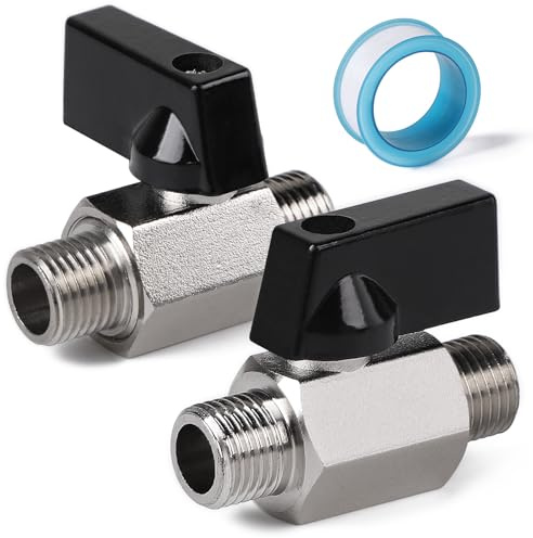 EFUTURETIME 2 x Mini Kugelhahn 1/4 Zoll Absperrventil, Messing Vernickelt | 1/4 AG x 1/4 AG Absperrhahn mit Teflonband. Kugelventil für Wasser & Gas.