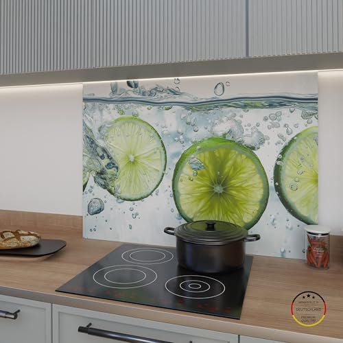 WOWMÖBEL Spritzschutz Küchenrückwand Glasoptik selbstklebend Küche | ESG 4mm | Rückwandschutz Platte Glasrückwand Wandpaneele nach Maß | Limettenschorle (B 120cm x H 80cm)
