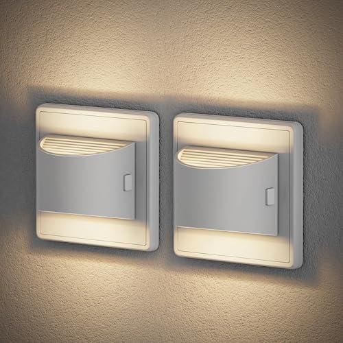 JandCase Nachtlicht Steckdose, [2er-Pack] Nachtlicht mit Dämmerungssensor, 3 Helligkeit Dimmbare mit Neustartspeicher, Auf-Ab Glühend, Warmweiß 3000K, Steckdosenlicht für Flur, Schlafzimmer, Treppe