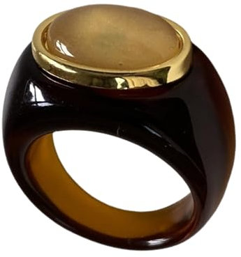 LUOFENG Geometrischer Harzring, transparent/bernsteinfarben, minimalistische Textur, wasserdichter Schmuck für Damen und Mädchen