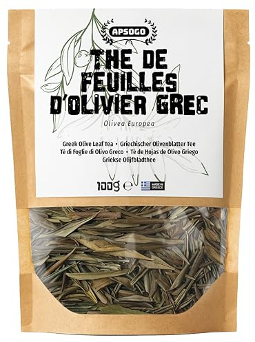 Apsogo Tisane de Feuilles d'Olivier Grecques - En Vrac, Sans Caféine, 100g | Feuilles d'olivier d'origine unique du Péloponnèse, Grèce - feuilles entières en vrac pour une infusion douce et légère.