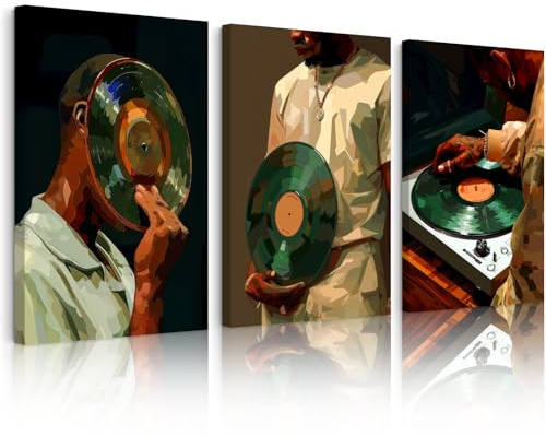 Black Man Wall Art African American Men Canvas Wall Decor Black People DJ Poster Hip Hop Prints Music Pictures Fashion Male Artwork Culture Painting for Bedroom Living Room 16x24x3 Inch Ready to Hang