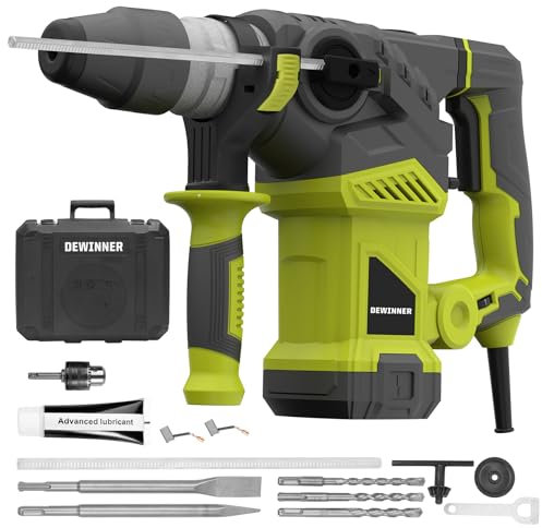 DEWINNER Martello perforatore SDS-Plus, 1500 W, 6 velocità, 850RPM, 4400BPM, 5,5J, frizione di sicurezza e tecnologia antivibrazione, 3 funzioni, incluso organizer, scalpello e punta da 32 mm