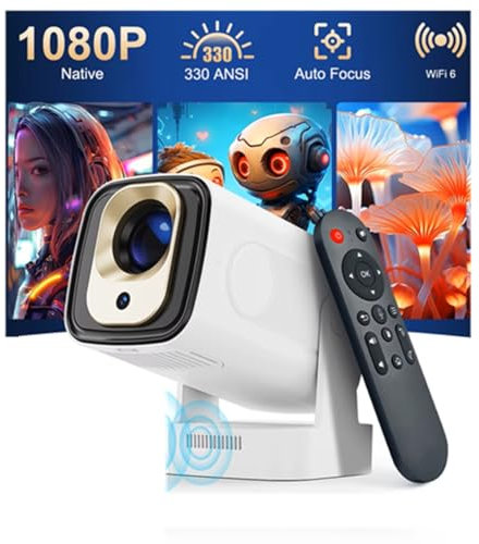 HY310 Auto Focus Mini Projector Native 1080P 330ANSI 4K Android 11 With Wifi6 BT5.4 Air Mouse Voice Video Outdoor Movie