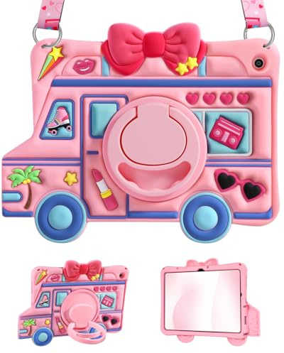 LISEVO for Samsung Galaxy Tab A9 Plus Case - for Girls Cute Girly Kawaii 3D Cartoon Design with Rotating Stand Handle & Shoulder Strap Silicone Cover for Samsung A9 Plus Tablet Cases 11 Inch