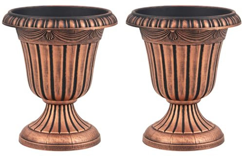 GOPLUS Lot de 2 Pot de Fleur Exterieur Rétro, ⌀41 cm de Diamètre, Cache Pot Plante Interieur en Plastique, 2PCS Jardinières Rondes, Amphore Jardinière, Idéal pour Plantes, Fleurs (Bronzé)