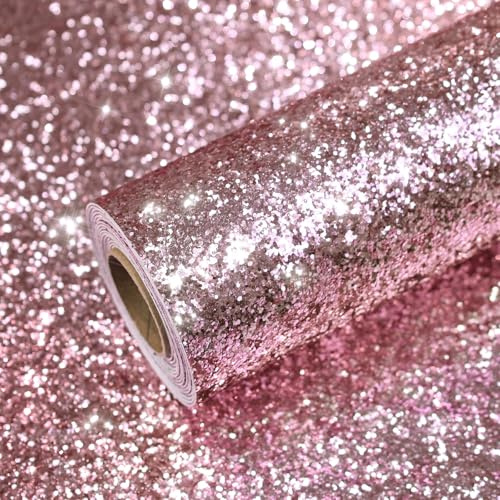 VEELIKE Rosa Klobige Glitzer Tapete Selbstklebend Chunky Glitzer Glitzerfolie 40cm x 300cm Klebefolie Möbel Vintage Möbelfolie Schlafzimmer Wohnzimmer Dekorfolie Festliche Party Dekoration Abnehmbar