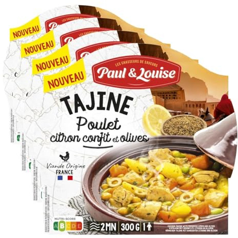 Paul & Louise -Tajine Poulet citron confit et olives 300g Prêt en 2 min - 100% viande origine France - Recette du Monde (Lot de 4)