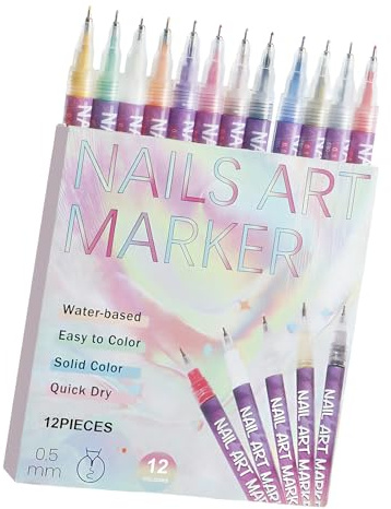 12 rotuladores de uñas finos para uñas, accesorios de pintura para uñas, esmalte de uñas de gel y lápices de pintura artística, para niñas, adultos, mujeres principiantes