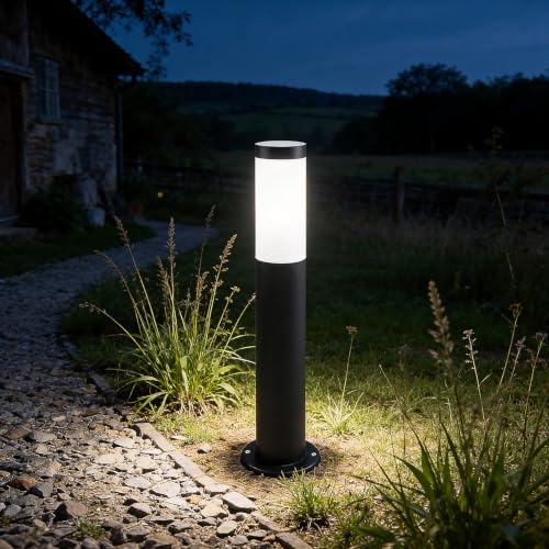 Bloombeam Außenleuchte E27 Edelstahl IP44 50cm Wegeleuchte Anthrazit | 50cm Edelstahl-Wegeleuchte (Anthrazit) mit E27-Fassung (max. 20W). IP44 wetterfest. Blendfreies Licht für Garten & Wege.