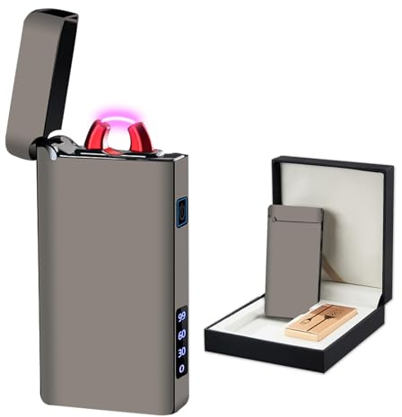 RSBYE Briquet électrique personnalisé avec boîtier en métal, lampe LED, indicateur de charge et charge USB-C pour bougies, cadeau d'extérieur (noir spécial)
