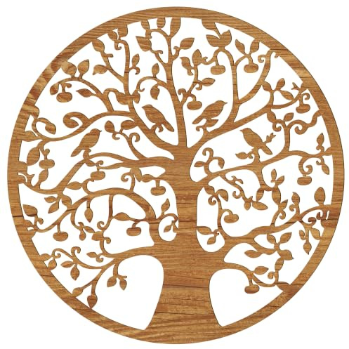 Lebensbaum Wandbild Holz Ø 49 cm – Rustikal-Optik – 4 mm Pappelholz