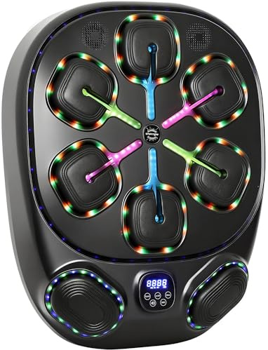 SPORTNOW Music Boxing Machine, elektronische LED Boxmaschine mit Doppel Schlagzonen Bluetooth Handschuhen 9 Geschwindigkeit & Trainingsmodi, Wandmontage Boxausrüstung mit Farblichter für Heimübungen