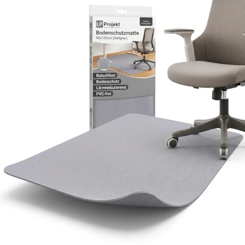 LP Projekt Bodenschutzmatte – rutschfeste und strapazierfähige Bürostuhlmatte für Hartböden und Teppich | Bodenschutzmatte für Zuhause & Büro (Hellgrau, 90x120 cm)