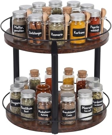 Relaxdays drehbares Gewürzregal, 2 Etagen, 360° Gewürzrondell, Fallschutz, HxD: 26 x 28 cm, Öl & Essig, braun/schwarz