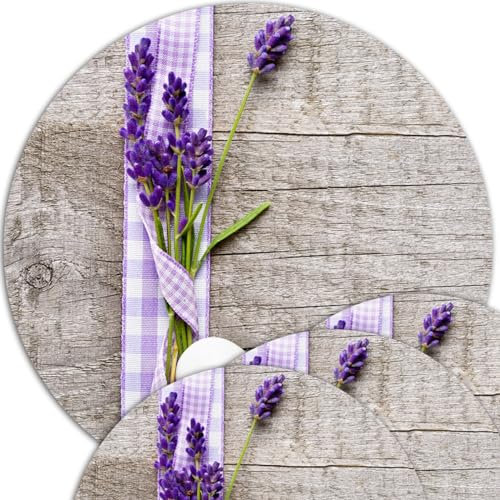 Tischsets 4er als abwaschbare Frühling und Sommer Tischdeko - Platzsets Lavendel Blumen als runde Tischuntersetzer in 38 cm - Platzdeckchen als Tischunterlage für Esstisch Wohnzimmer Tisch