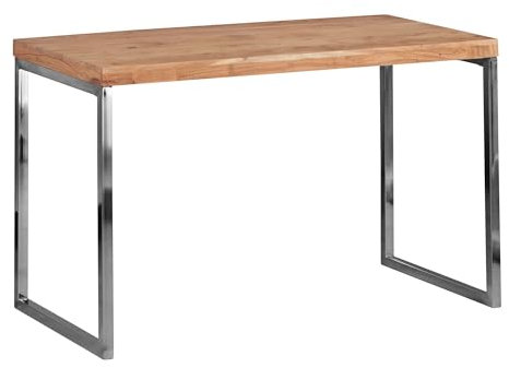 Wohnling Schreibtisch Guna Massivholz Akazie, Computertisch 120 x 60 cm aus echtem Holz, Laptoptisch im Landhaus-Stil, Konsolen-Tisch mit Metallbeinen, Arbeitstisch dunkel-braun für Büro